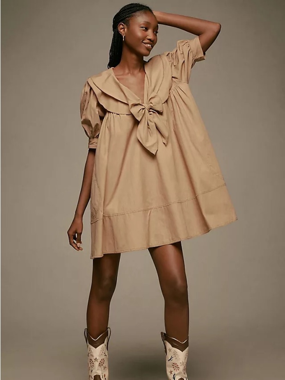 Pilcro Short-Sleeve Bow-Front Tunic Mini Dress - Picture 1 of 6